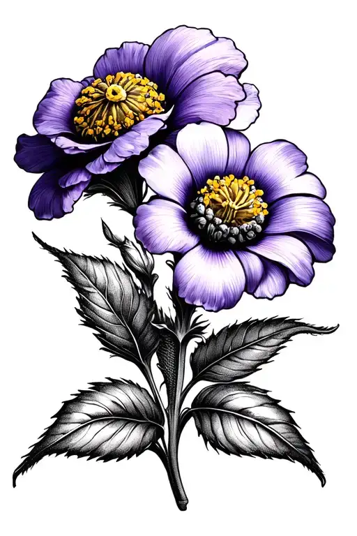 primrose and violet flower tattoo design idea