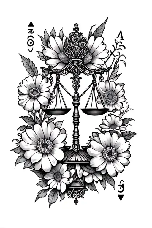 scales ,marigold flowers ,the empress tarot card, infinity symbol tattoo design idea