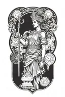 A modern interpretation of the Greek goddess Athena as a team leader, incorporating elements of technology and leadership symbols tattoo design idea