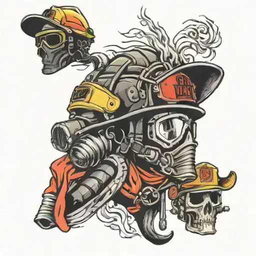 Collage fire fighter helmet, militar cap, cowboy hat, motorcycle helmet and a welding mask tattoo design idea