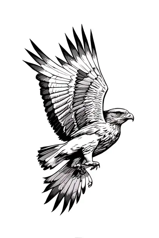 realistic red tailed hawk soaring tattoo design idea