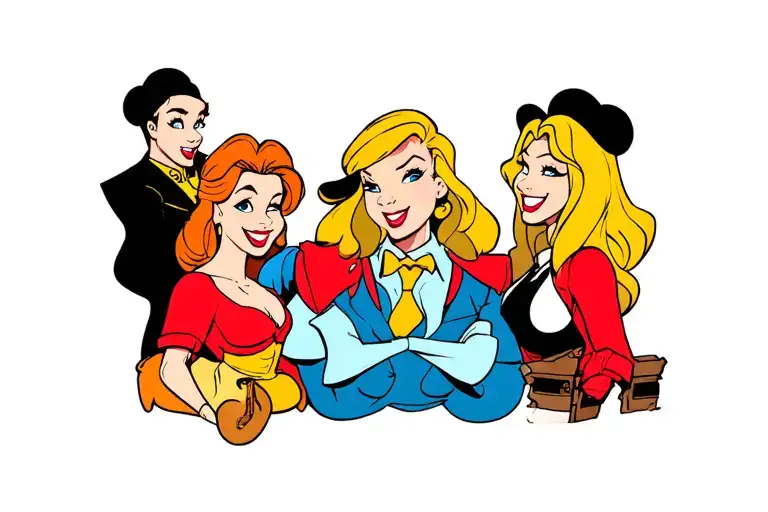 disney characters integrated on a movie scene tattoo design idea