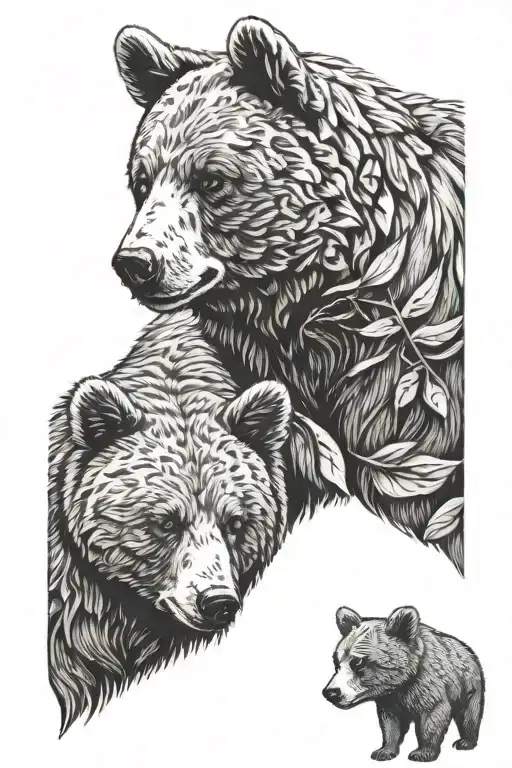 a baby bear and a mama bear tattoo design idea