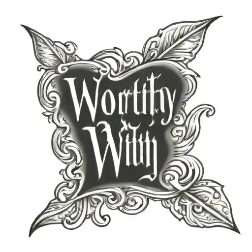 worthy written in old english tattoo design idea
