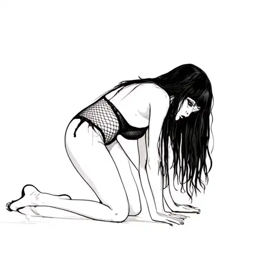 bend over,slim thick goth girl,emo, nude,sexy,lingerie,introverted,,long black hair, naked,fishnet,skirt,big butt,nails tattoo design idea