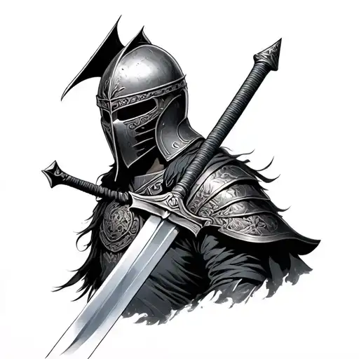 samuria helment and mask with sword through it  tattoo design idea