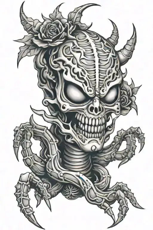 Centipede broken baby masks gothic spider legs oni mask in the center candle  tattoo design idea