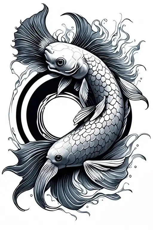 Koi fish with enso circle as part of the body tattoo design idea