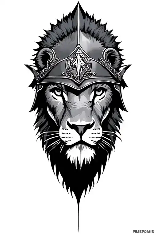 lion wearing praetorian helmet adorned tattoo design idea