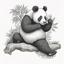 Create a design of a panda doing yoga poses in a serene natural setting tattoo design idea