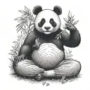 Create a design of a panda doing yoga poses in a serene natural setting tattoo design idea