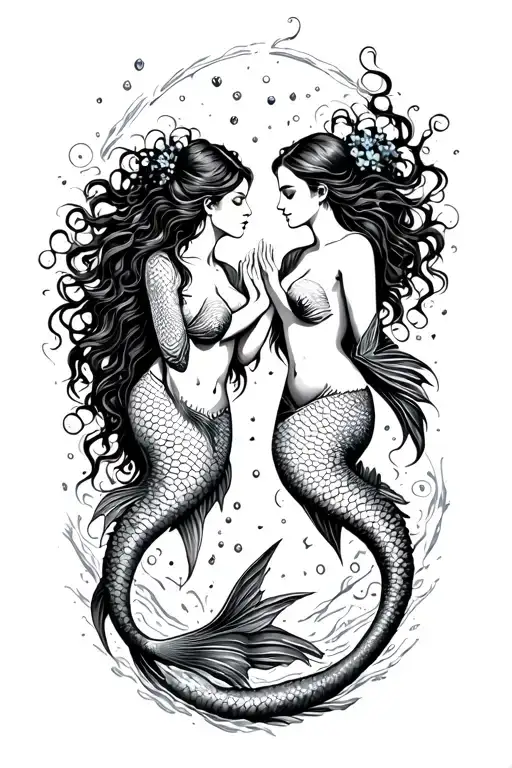 pisces mermaids forming tattoo design idea