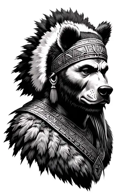 Incan warrior wearing the pelt of a bear head tattoo design idea