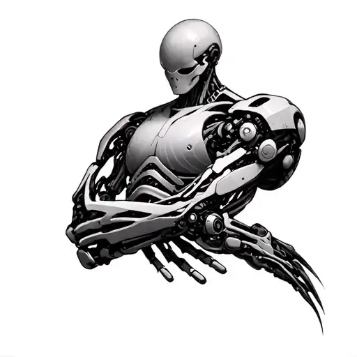 bionic cyborg arm shoulder tattoo design idea