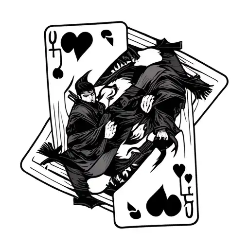 over the ninja throwing cards with each card representing brothers  but last son tattoo design idea