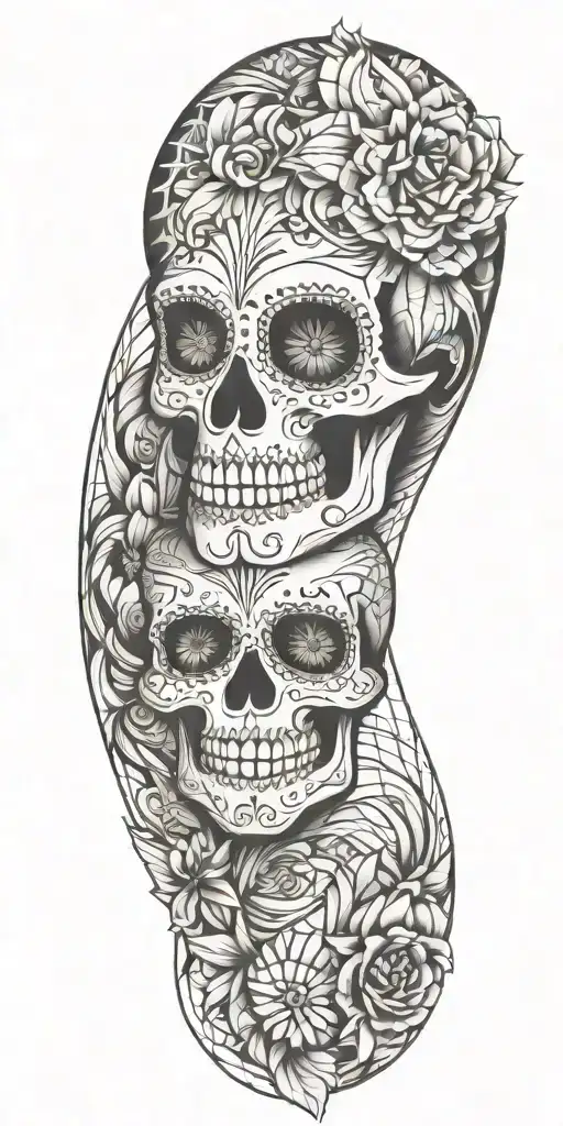 sugar skull sleeve tattoo design idea