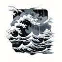 waves and clouds fire rain tattoo design idea