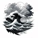 waves and clouds fire rain tattoo design idea