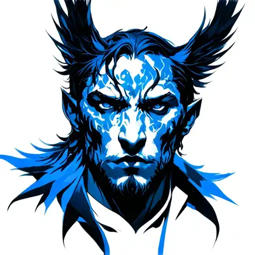 Igris from Solo Leveling, black and blue, his shadow form tattoo design idea