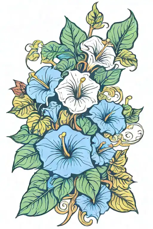 autumnal september morning glory and ivy tattoo design idea