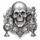 horror tattoo in the style of realism and graphics on the chest with a lantern in his hand and a skull tattoo design idea