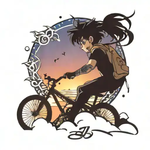 Boy, zodiac is Aquarius, love mountains, Anime, EDM music, riding bike, sunset at beach, loved by friends & family  tattoo design idea