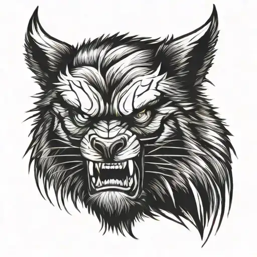 Agressive Wolverine animal face tattoo design idea