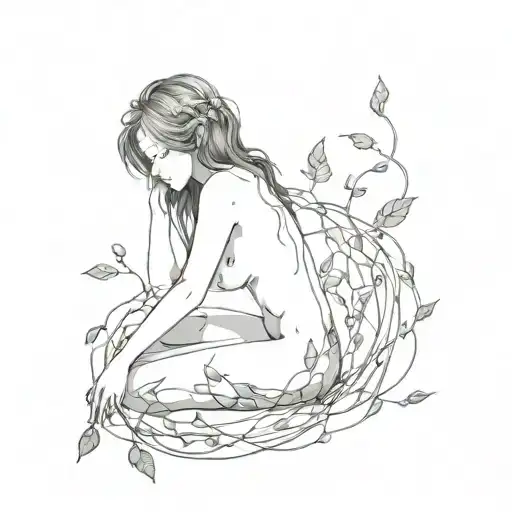 anime naked body of girl covered with vines tattoo design idea