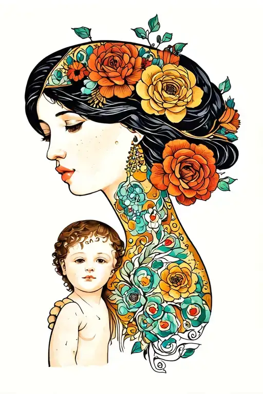 klimt mother and child old school tattoo design tattoo design idea