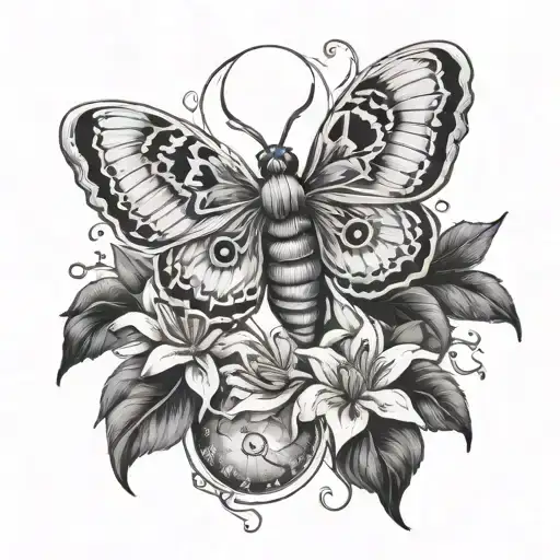 death moth with moon phases Lillies intertwined  tattoo design idea