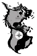 Antarctica map outline with compass surrounded and coordinates of research stations tattoo design idea