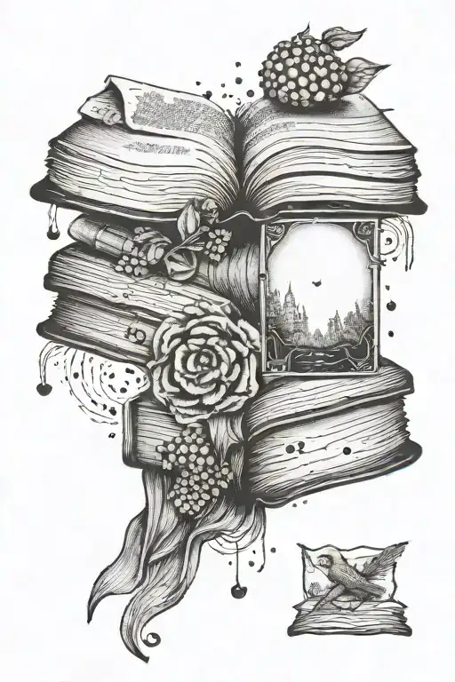 bookish theme tattoo design idea
