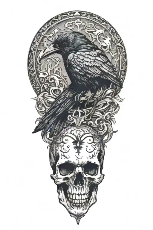 Morrigan with crow skull tattoo design idea