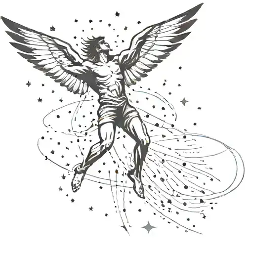 icarus falling from the sky filled with constellations tattoo design idea
