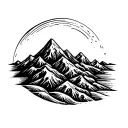 A simple mountain range turning into waves, continuous line tattoo flash, online outline, no shading tattoo design idea