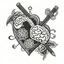 heart and brain cut in half with a katana sword tattoo design idea