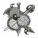 heart and brain cut in half with a katana sword tattoo design idea