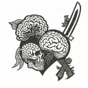heart and brain cut in half with a katana sword tattoo design idea