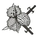heart and brain cut in half with a katana sword tattoo design idea