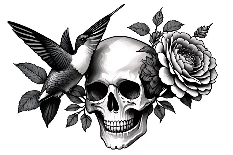 skull, hummingbird, carnations tatto tattoo design idea