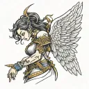 side view of female angel warrior wielding tattoo design idea