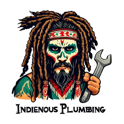 "Indigenous Plumbing " dreadlock painted face Native American plumber holding a wrench tattoo design idea