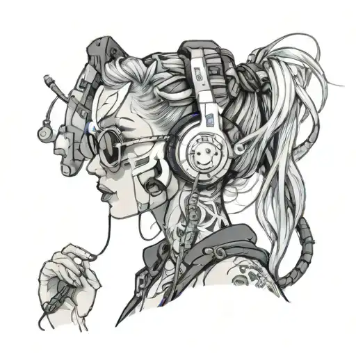 cyberpunk woman tattoos headphones rave music cables sexy sunglasses tattoo design idea