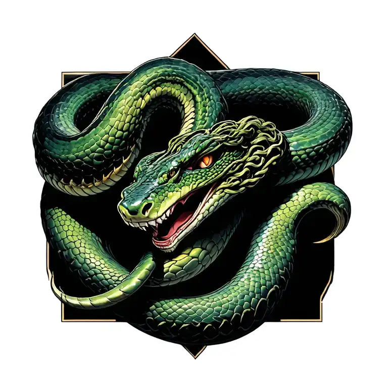 I want a giant snake with medusa head and that is from the beginning of the butt to the neck that is super realist that the able tattoo design idea