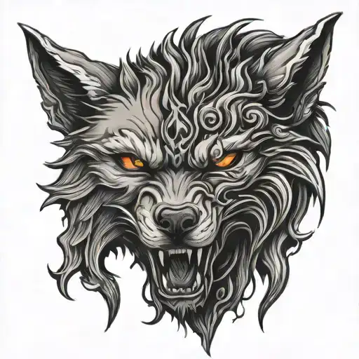 Wolf and demon tattoo design idea