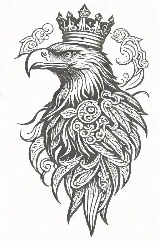 eagle royal flourish wearing crown tattoo design idea