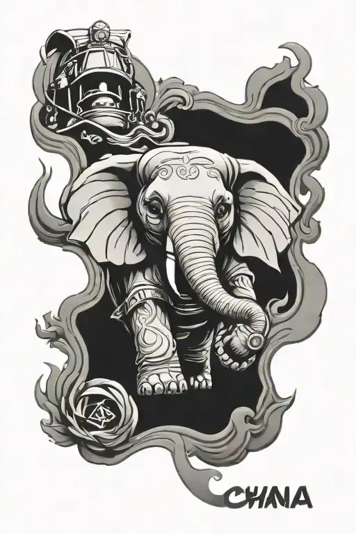 ohana elephant fire fighter sleeve tattoo design idea