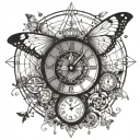 Lies of P clock and butterfly resting tattoo design idea