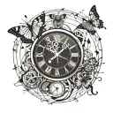 Lies of P clock and butterfly resting tattoo design idea