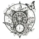 Lies of P clock and butterfly resting tattoo design idea